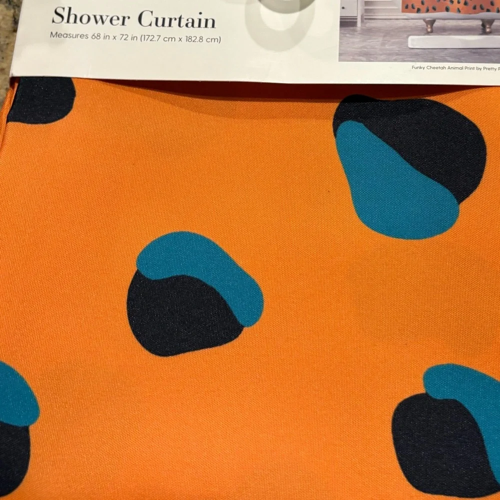 SOCIETY6 NWT funky cheetah animal print shower curtain -gold/teal -Elisa bell